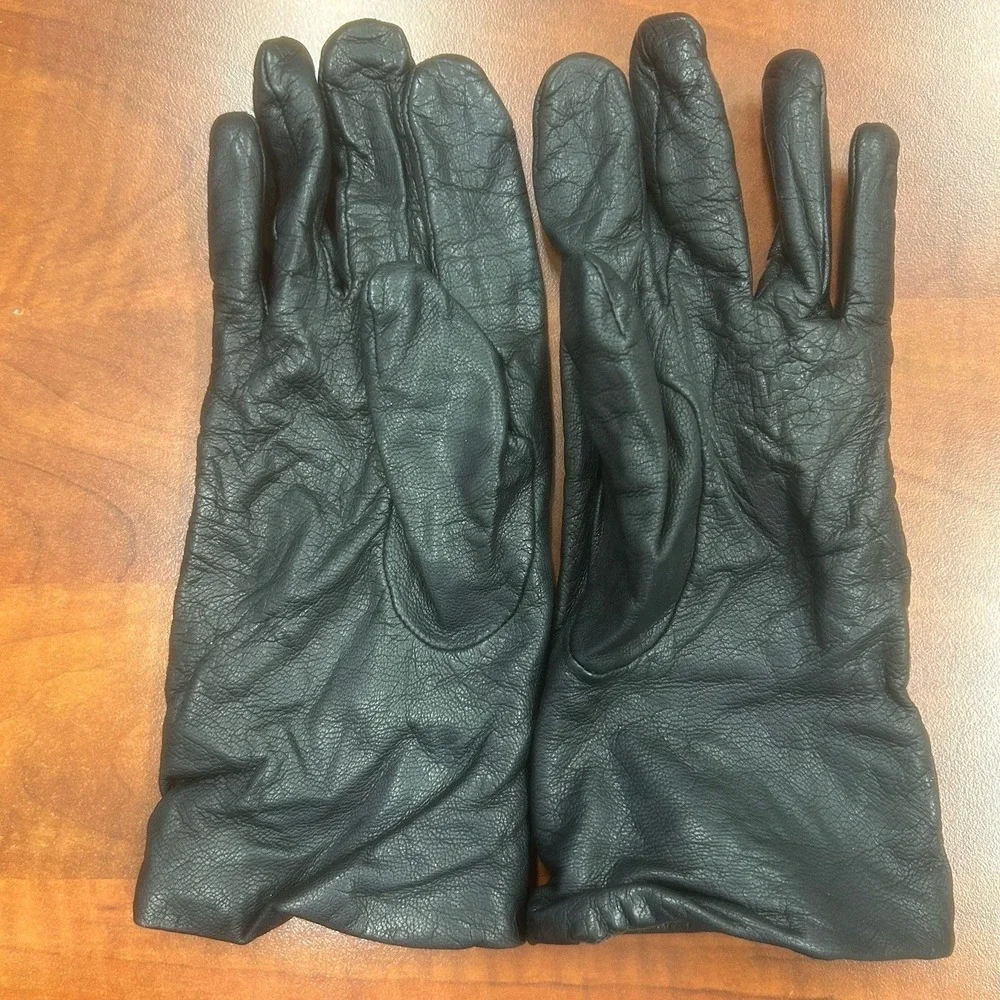 Fownes Black Leather Gloves 7.5 Cashmere Lambswool Blend Lined Genuine Leather‎